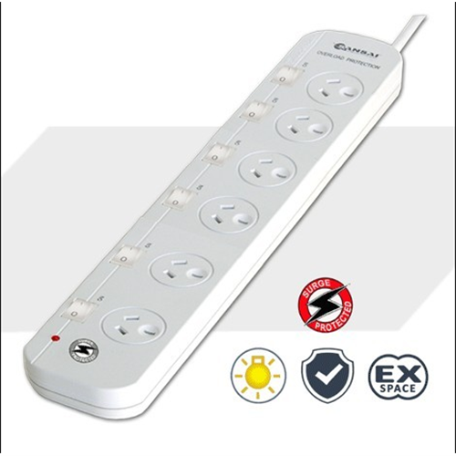 Sansai 6-Way Power Board (661SW) with Individual Switch and Surge Protection